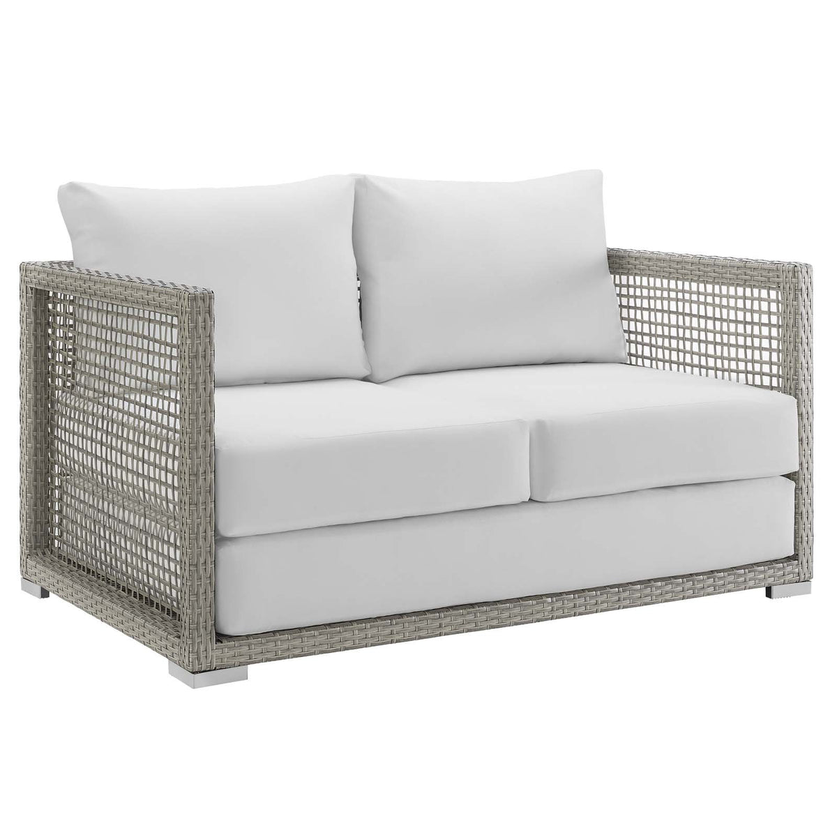 Gray White Wicker Rattan Loveseat with Cushions H9096