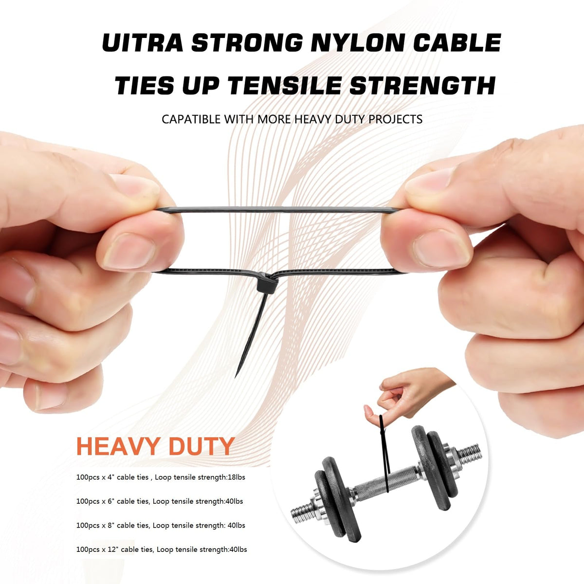 Black Assorted Sizes Nylon Cable Zip Ties 400 Pack U134