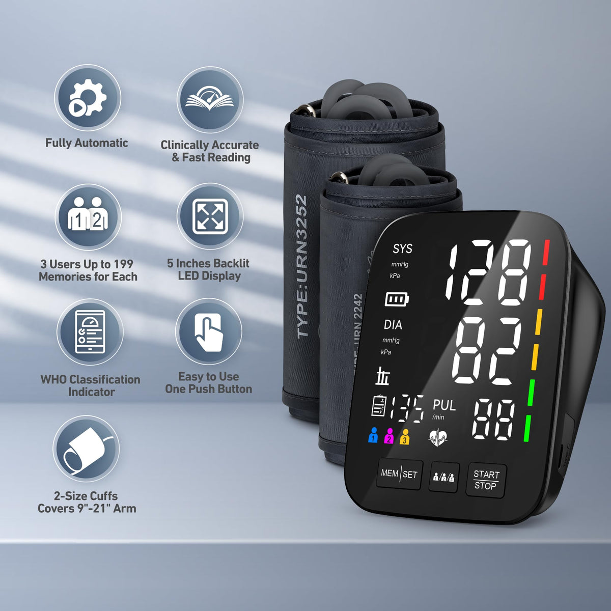 Blood Pressure Monitor with 2 Size Cuffs A179123