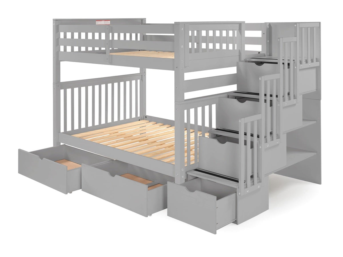 Full Over Full Gray Bunk Beds with Drawers G709771