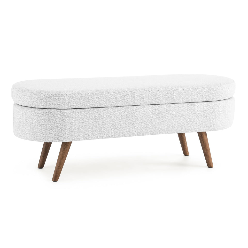 Oval Storage Bench with Rubber Wood Legs, White T35820