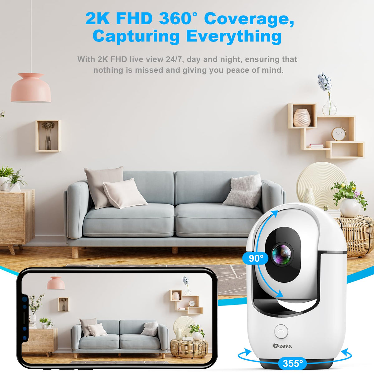 2K Pan/Tilt WiFi Indoor Security Camera with 2-Way Audio V348