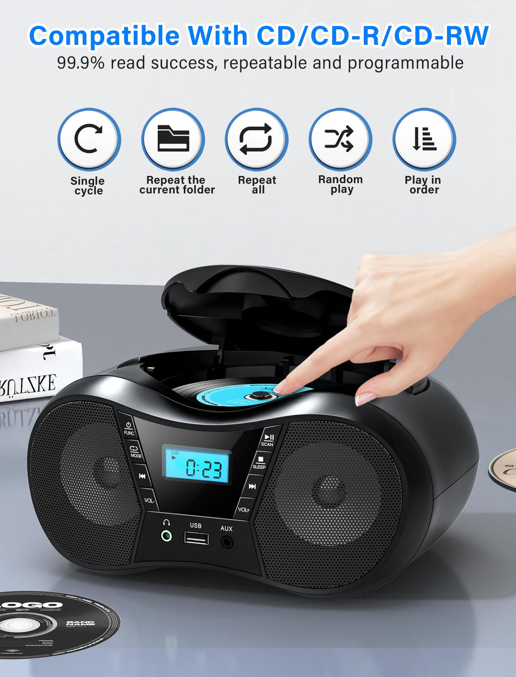 Portable Boombox CD Player with Bluetooth S168