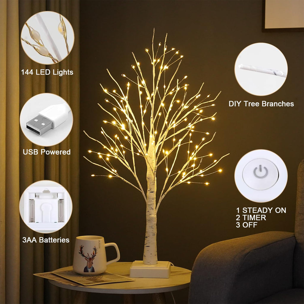 24" 2FT White Birch Tree with 144 LED Lights O611