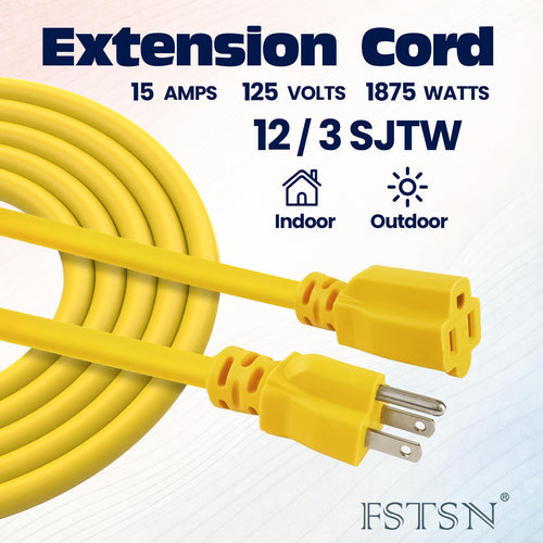 10 ft 12 Gauge 3 Prong Waterproof Heavy Duty Outdoor Extension Cord U3379
