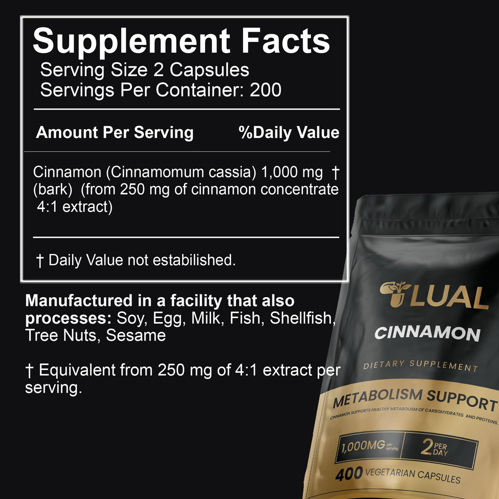Cinnamon Supplement 1000mg 400 Vegetarian Capsules H98085