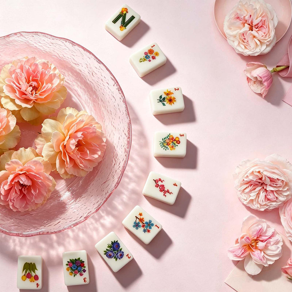 1.2” American Mahjong Set 168 Pink Floral Melamine Tiles U499