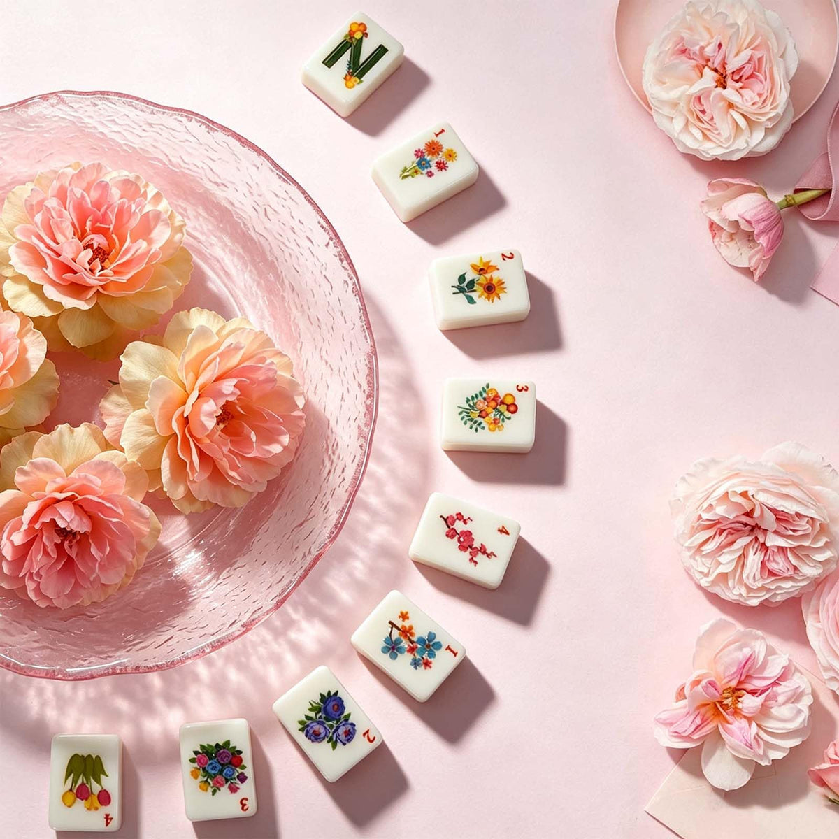 1.2” American Mahjong Set 168 Pink Floral Melamine Tiles U499