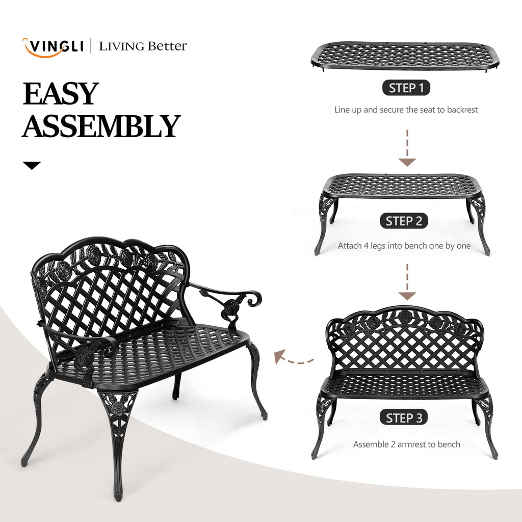 42.5" Black Cast Aluminum Outdoor Bench Z559718