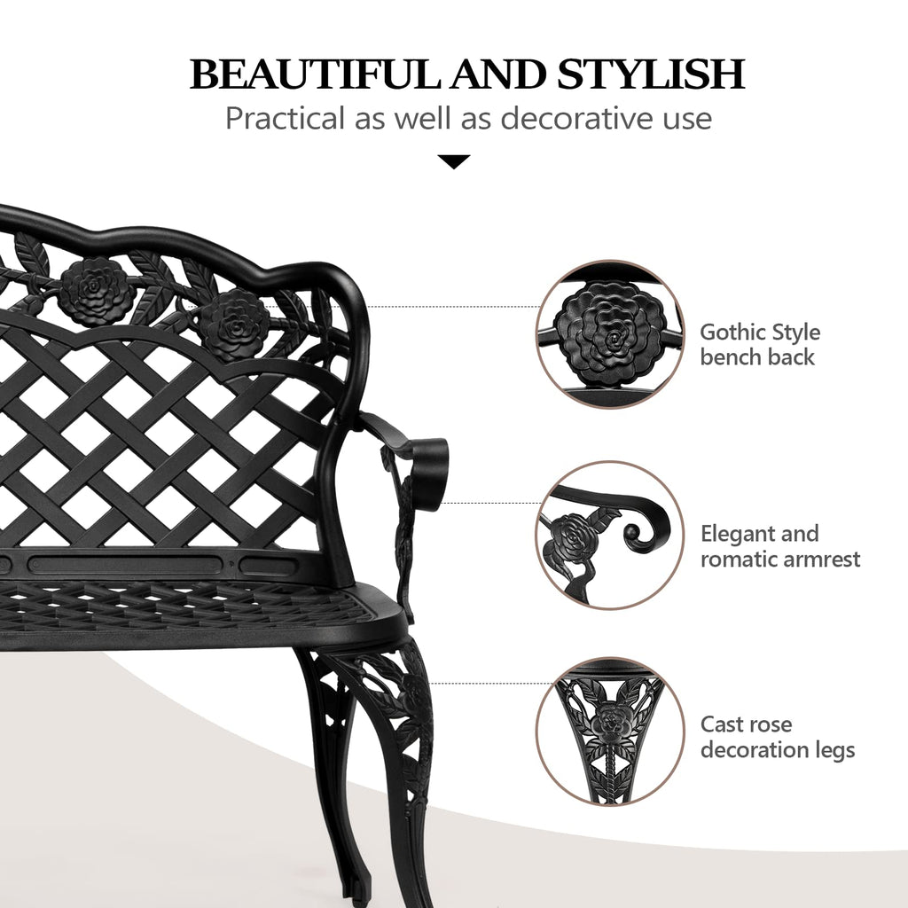 42.5" Black Cast Aluminum Outdoor Bench Z559718