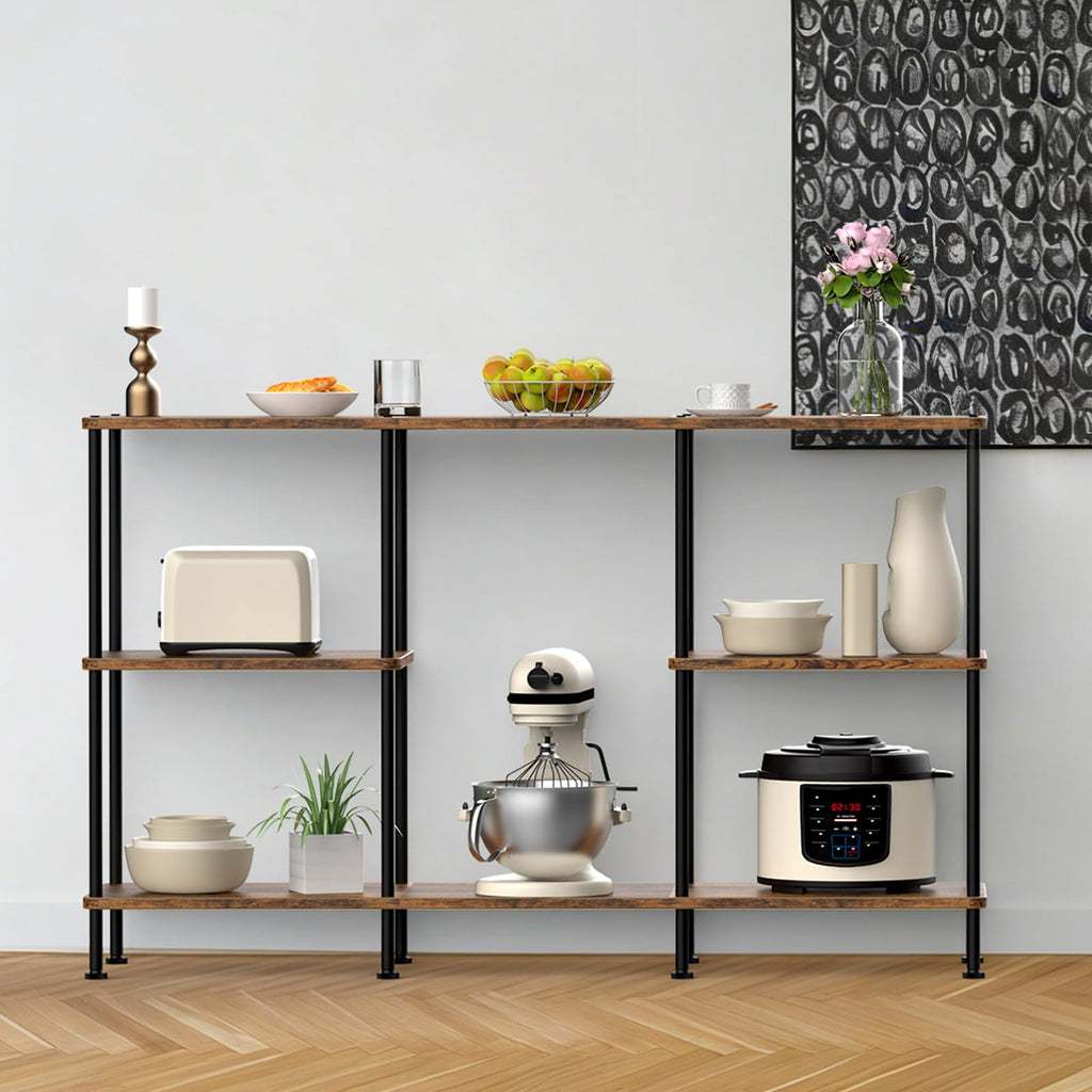Brown 3 Tier Wood TV Stand with Storage Shelf N198298