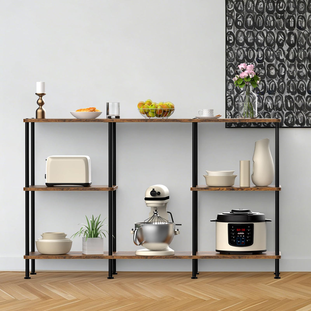 Brown 3 Tier Wood TV Stand with Storage Shelf N198298
