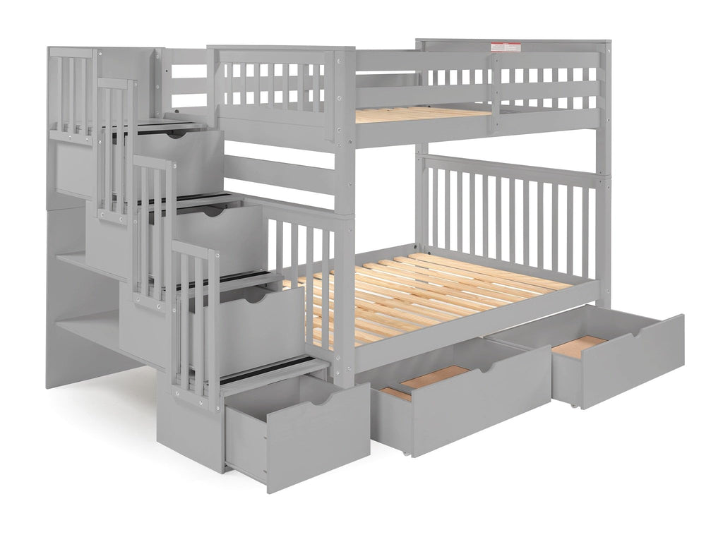 Full Over Full Gray Bunk Beds with Drawers G709771