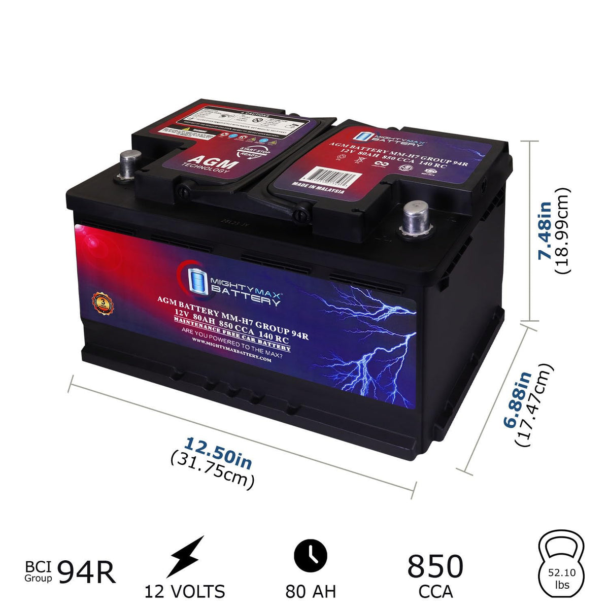 12V 80AH 850 CCA Replacement Battery G739255