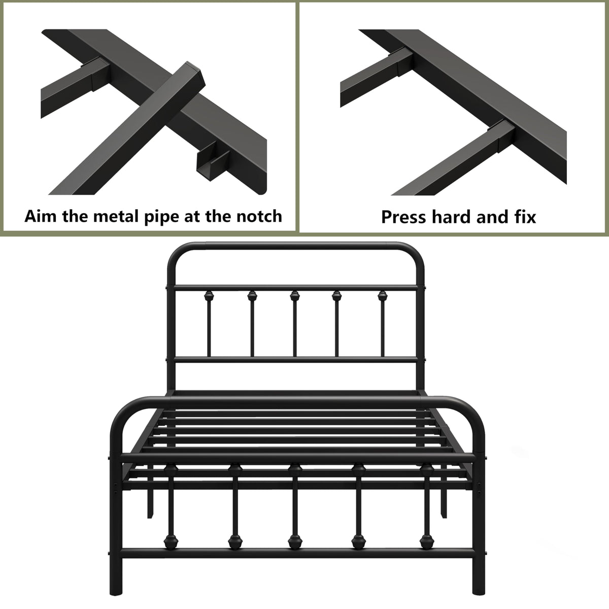 Black Twin Size Metal Bed Frame with Storage Space D219391