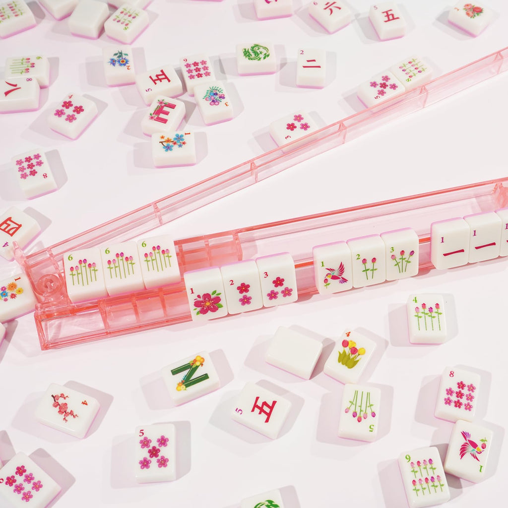 1.2” American Mahjong Set 168 Pink Floral Melamine Tiles U499