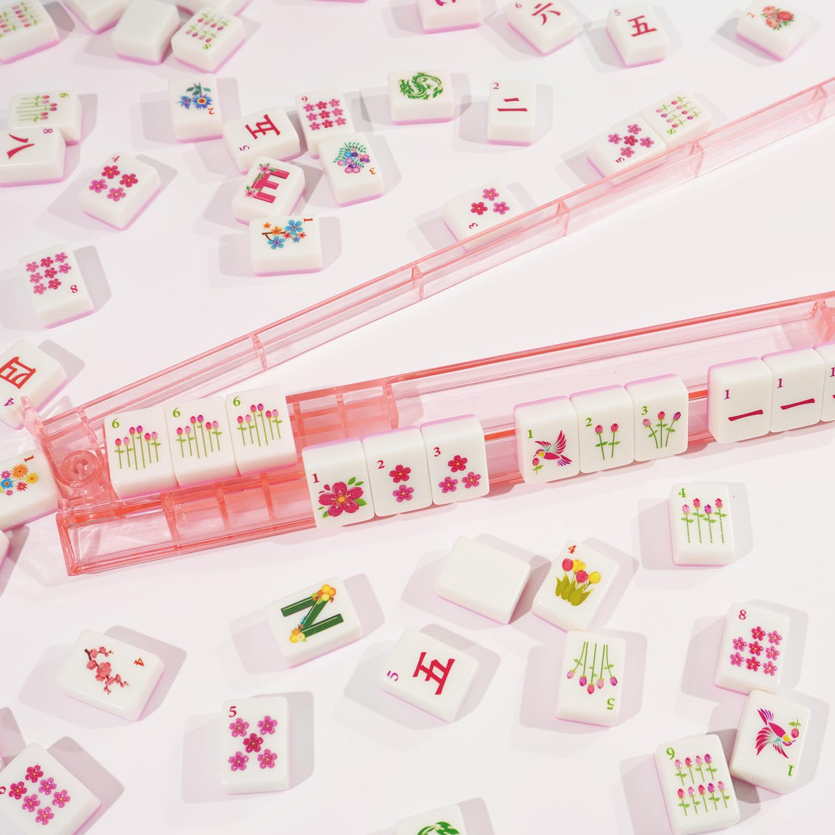 1.2” American Mahjong Set 168 Pink Floral Melamine Tiles U499
