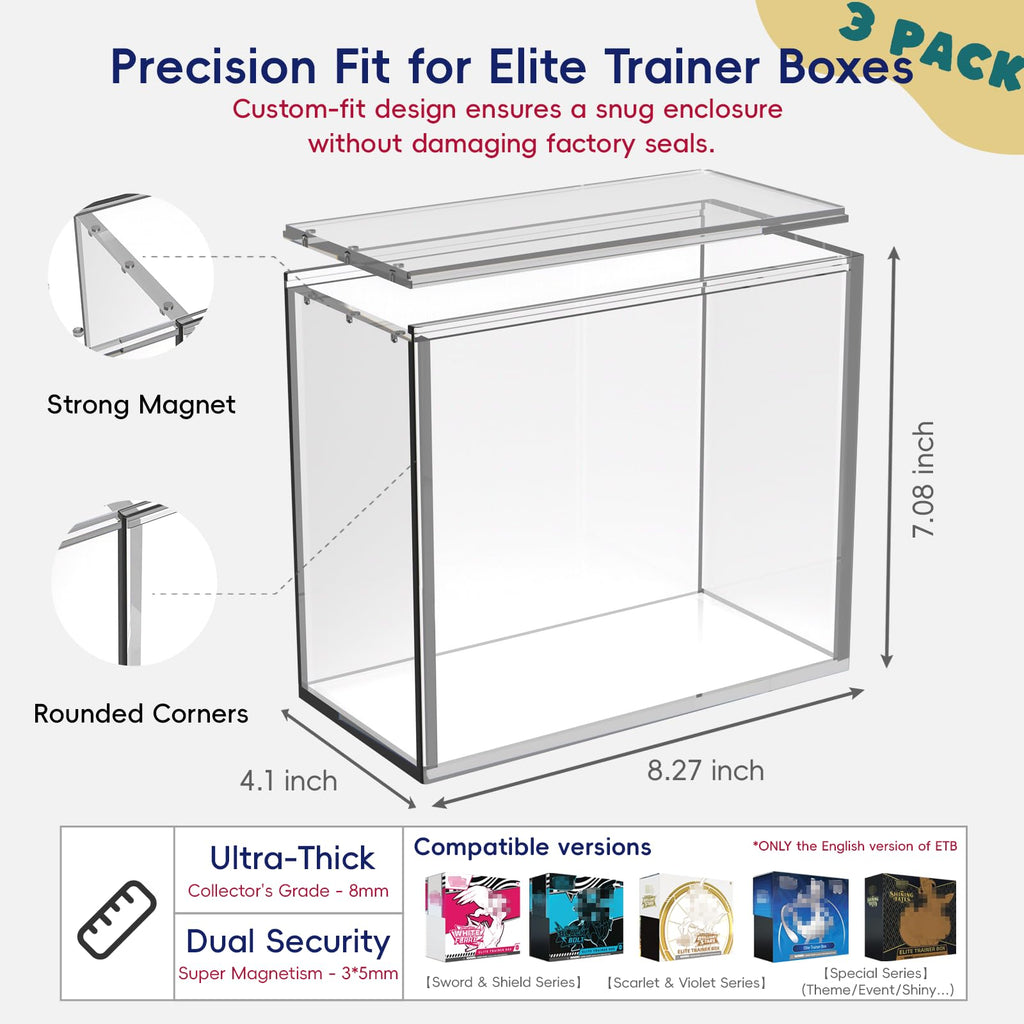3 Pack Acrylic Case with Sliding Magnetic Lid S918