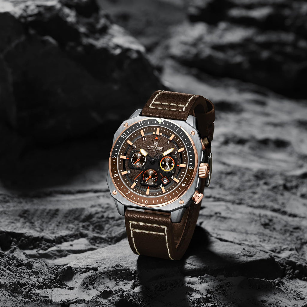Men's Square Big Face Waterproof Chronograph Leather Strap Watch F68526