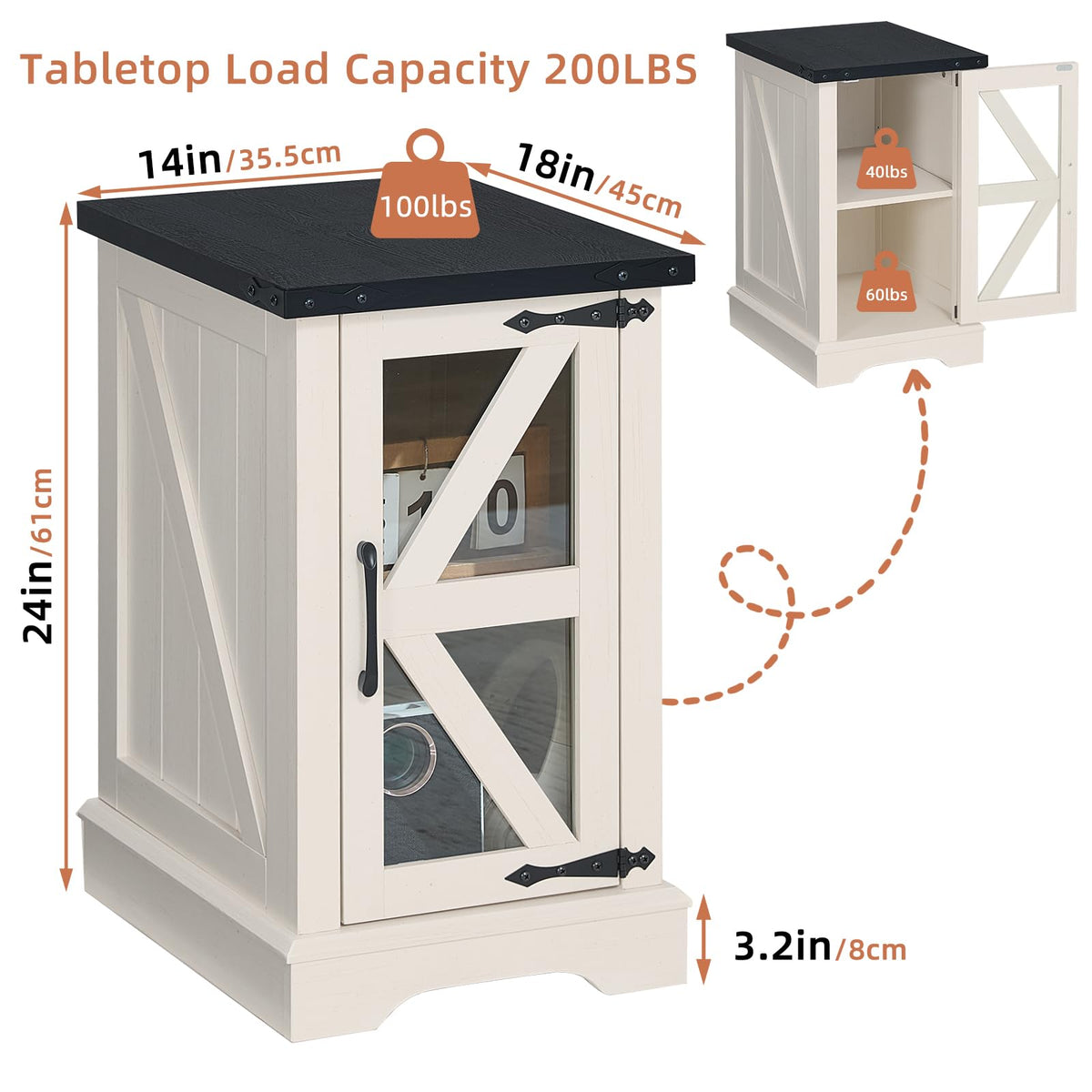 Narrow Night Stand with Glass Barn Door P4017