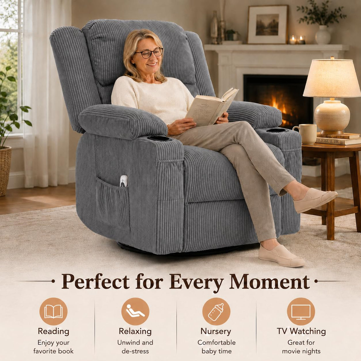 Grey Swivel Rocker Recliner Y3984