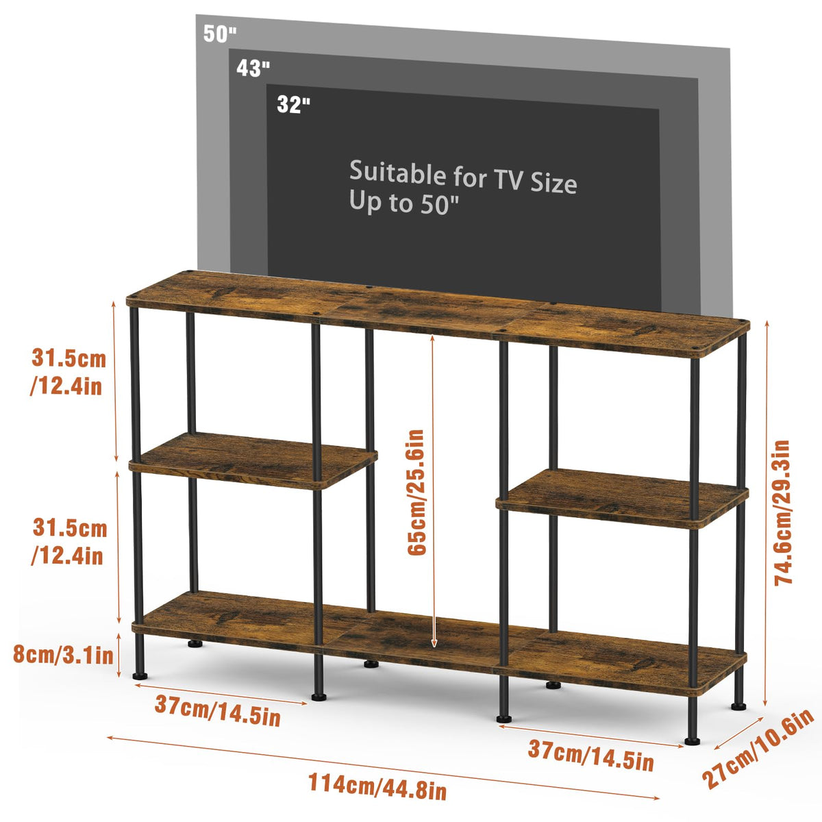 Brown 3 Tier Wood TV Stand with Storage Shelf N198298