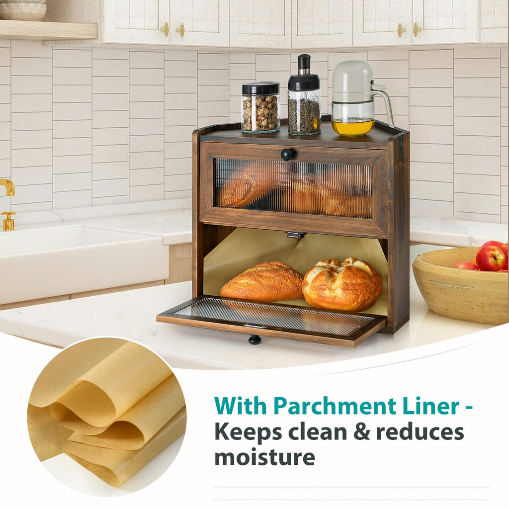 Large 2 Tier Wooden Bread Box with Acrylic Window T743976