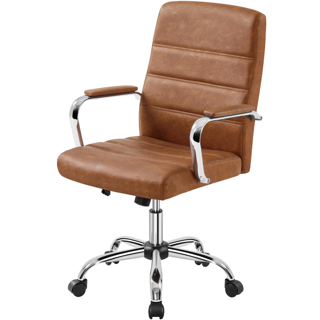 Brown PU Leather Office Chair with Arms M9777