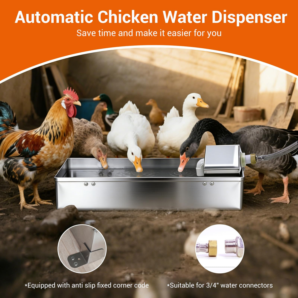 1 Gallon Stainless Metal Automatic Chicken Waterer Dispenser A160505