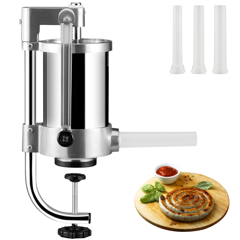 2.5LBS 304 Stainless Steel Vertical Sausage Stuffer with 3 Stuffing Tubes G462274