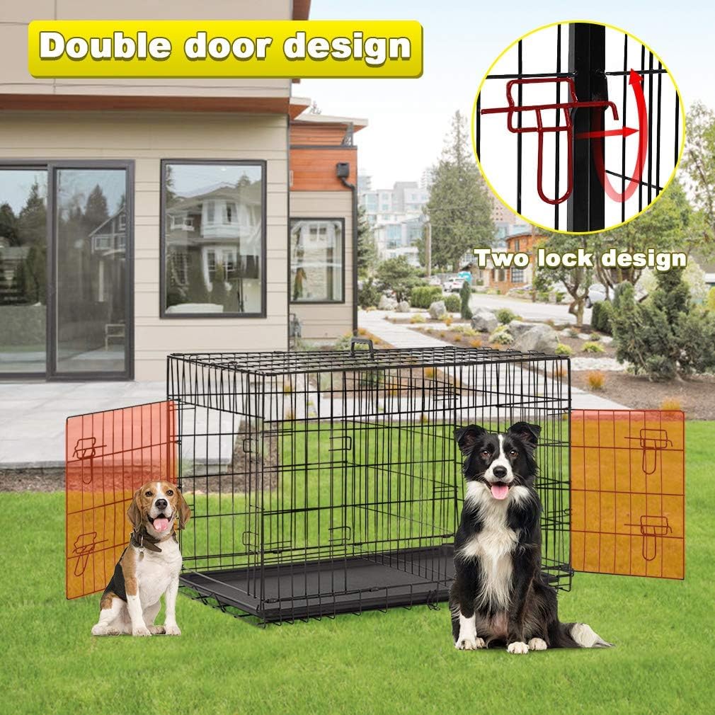 48 Inch Folding Metal Double Door Dog Crate with Divider Panel U990