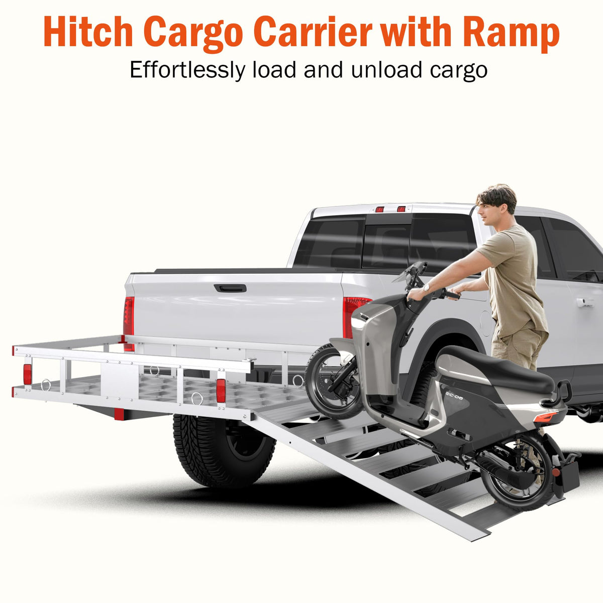 Aluminum Hitch Cargo Carrier with Ramp, 50" x 29.5" x 8.7", 500lbs Capacity S2528