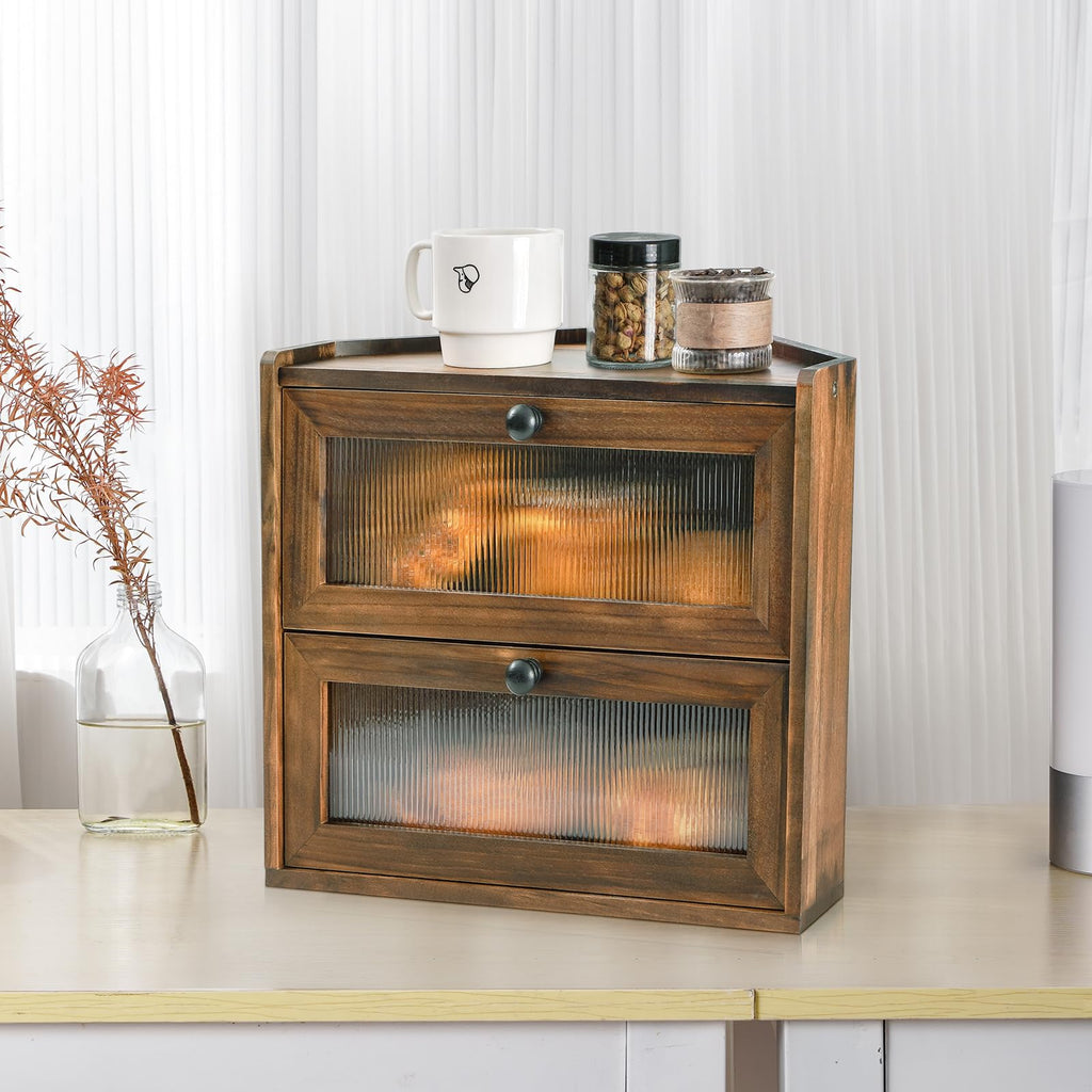 Large 2 Tier Wooden Bread Box with Acrylic Window T743976