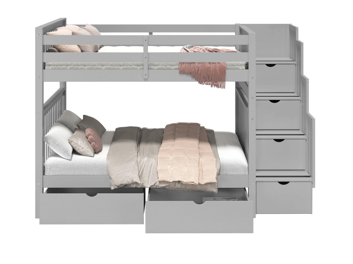 Full Over Full Gray Bunk Beds with Drawers G709771