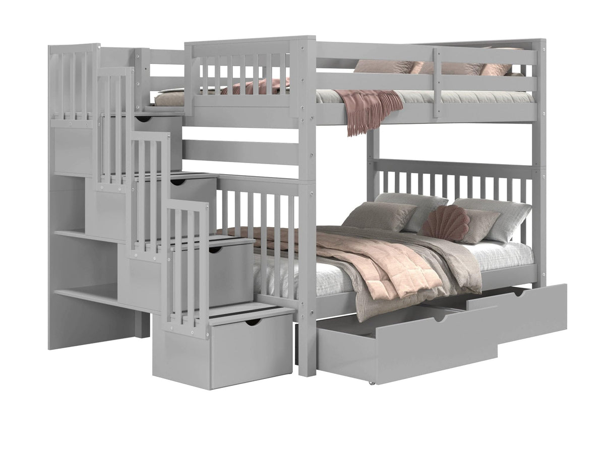 Full Over Full Gray Bunk Beds with Drawers G709771