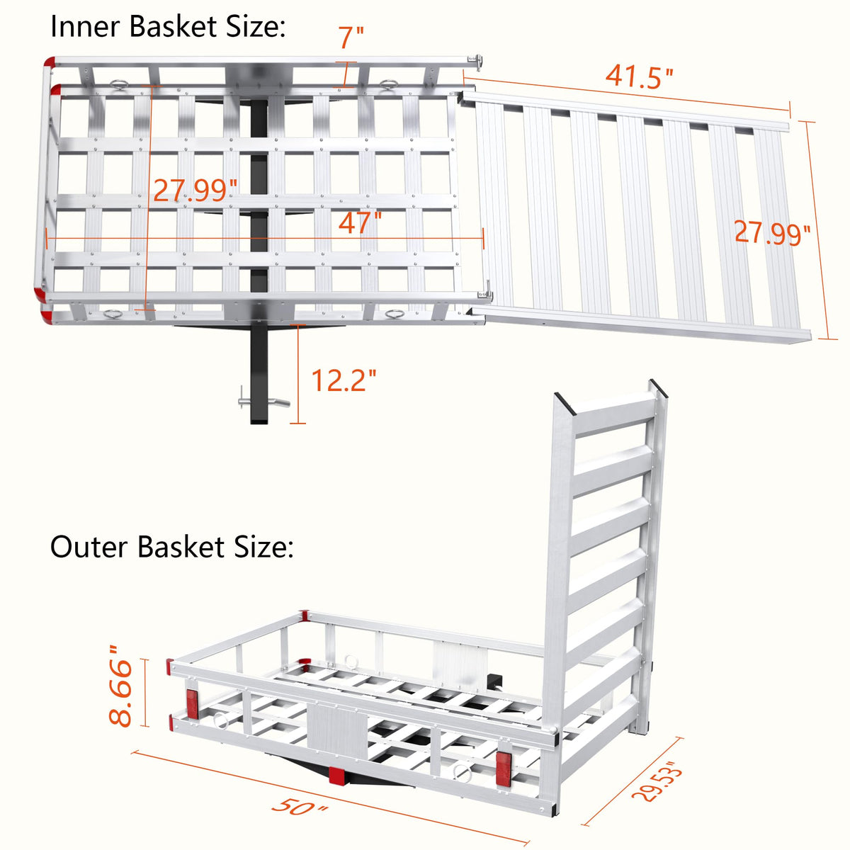 Aluminum Hitch Cargo Carrier with Ramp, 50" x 29.5" x 8.7", 500lbs Capacity S2528