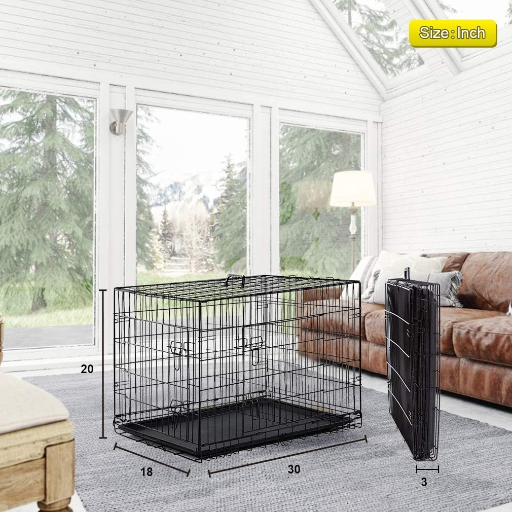 48 Inch Folding Metal Double Door Dog Crate with Divider Panel U990