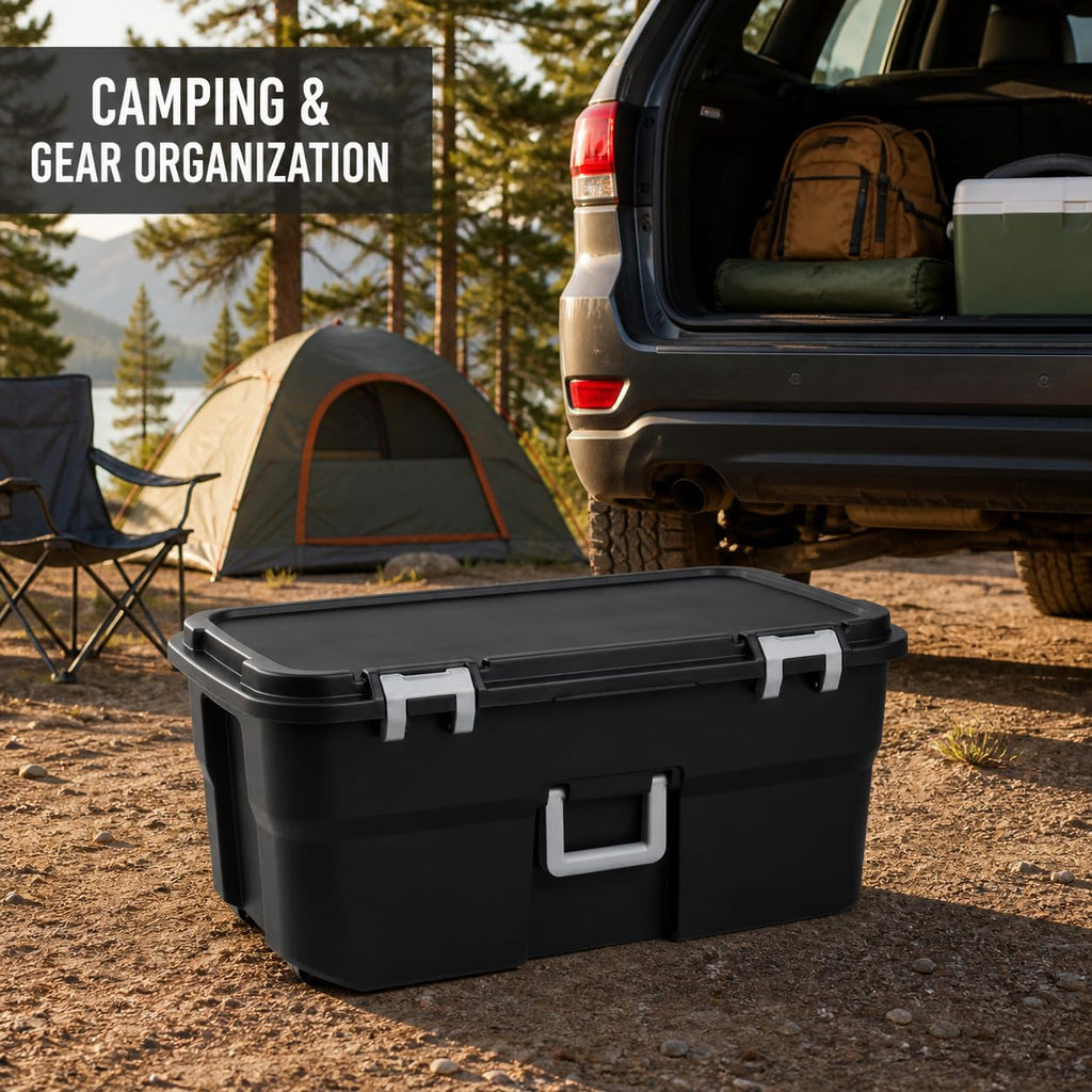 22 Gallon Black Plastic Wheeled Storage Trunk N565