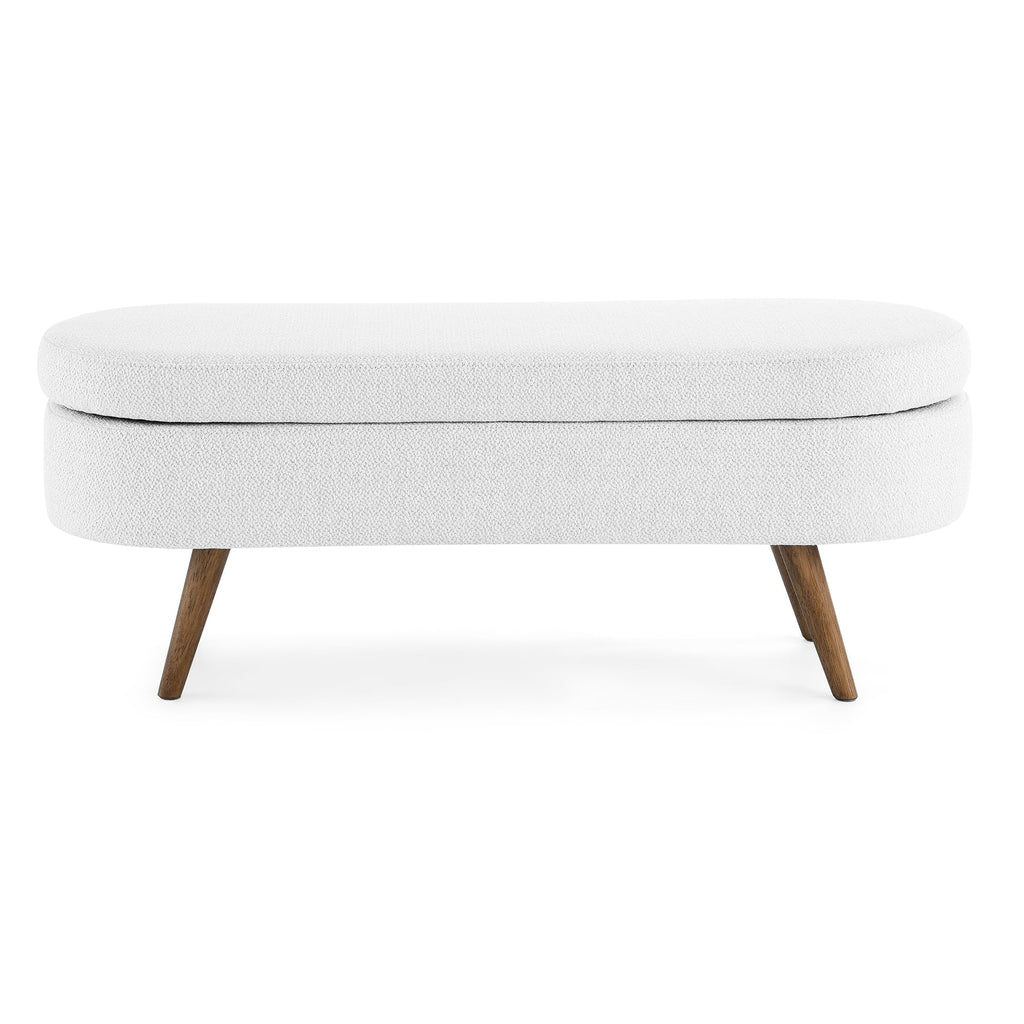 Oval Storage Bench with Rubber Wood Legs, White T35820