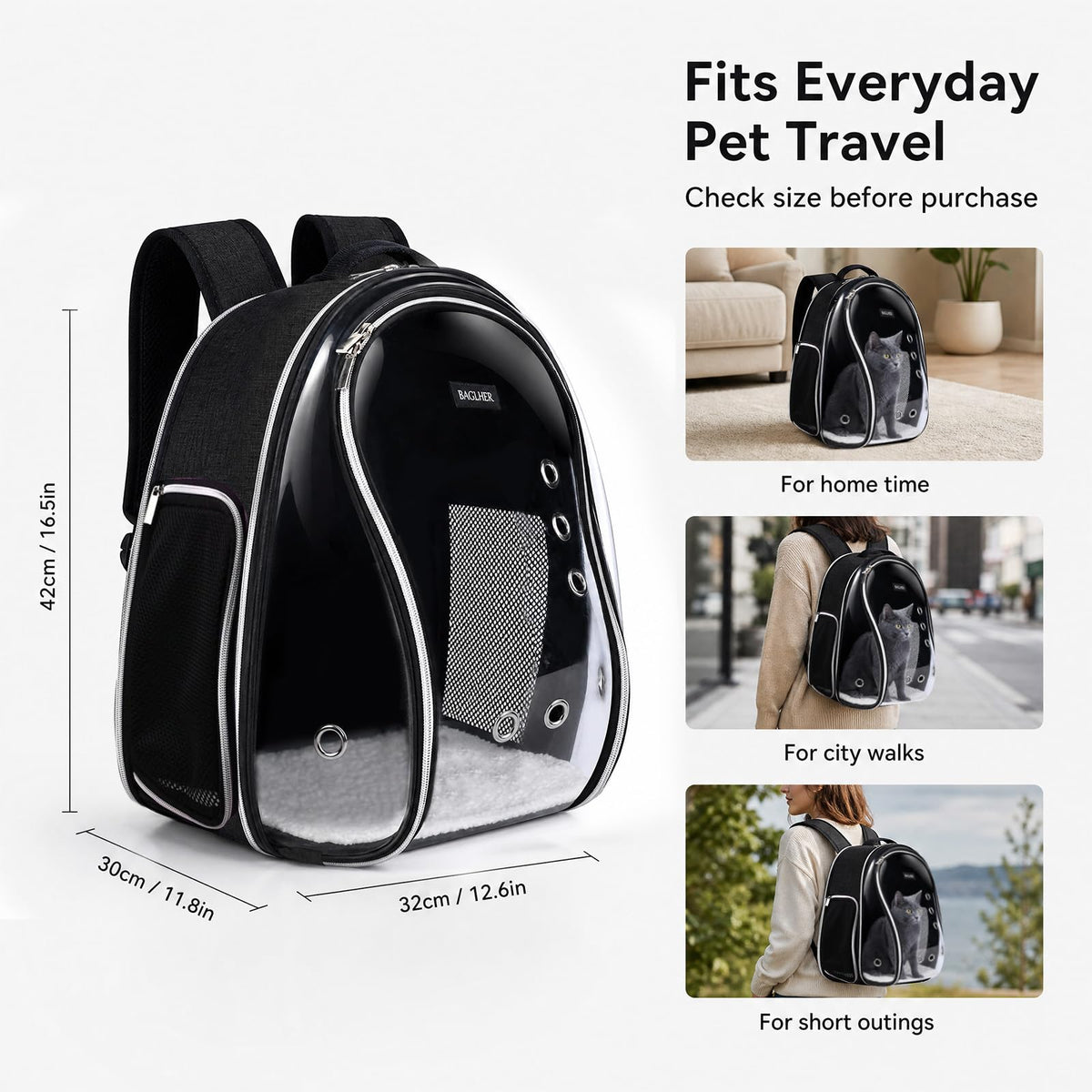 Cat Carrier Backpack Bubble 18 Lbs Black W7926