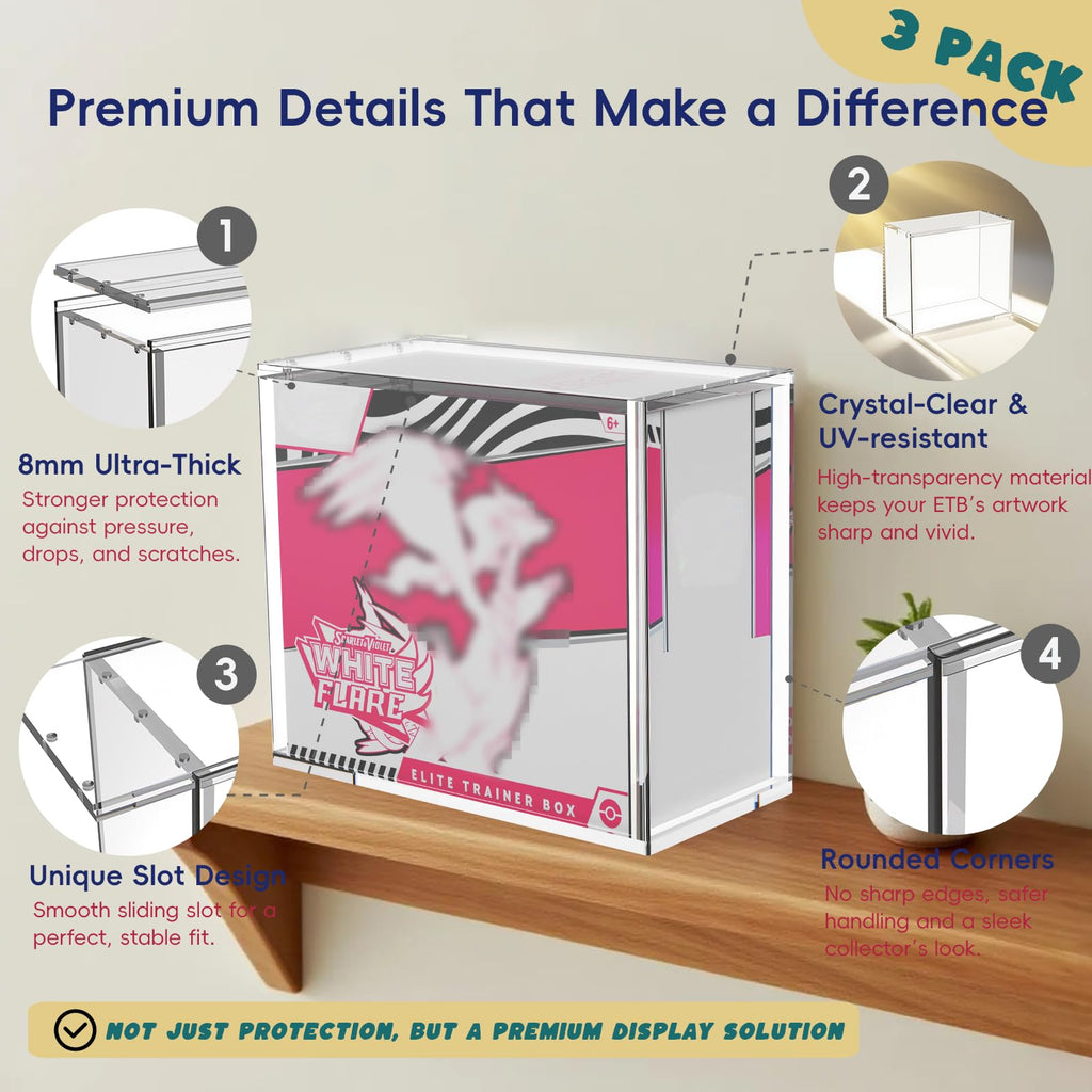 3 Pack Acrylic Case with Sliding Magnetic Lid S918
