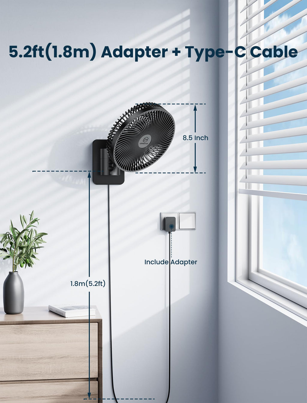 8.5-Inch Quiet Wall-Mounted Oscillation Fan with Remote & Timer P426