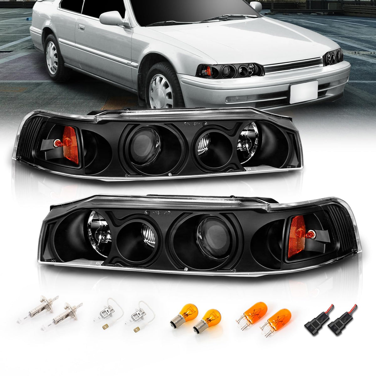 Black Replacement Projector Headlights Set H672