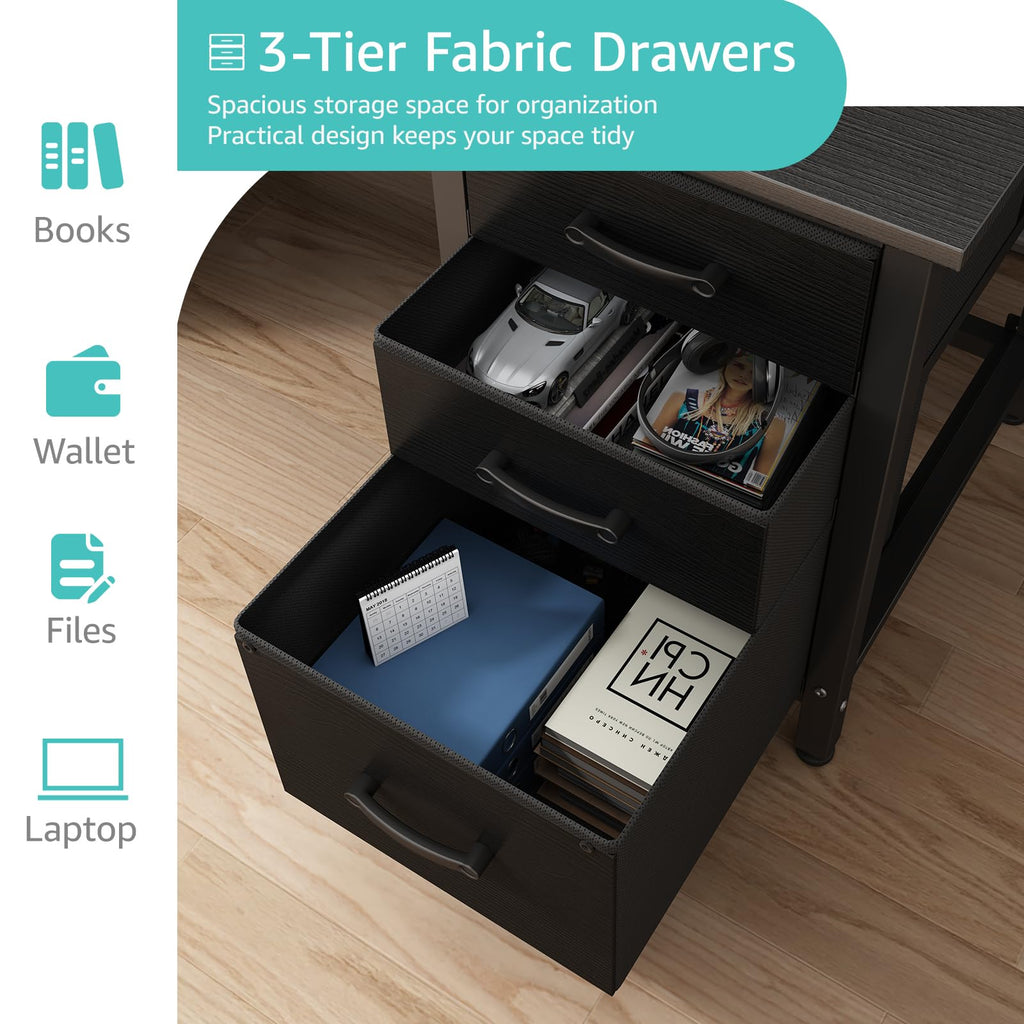Black 47 Inch Computer Desk with File Drawers Cabinet Z316719