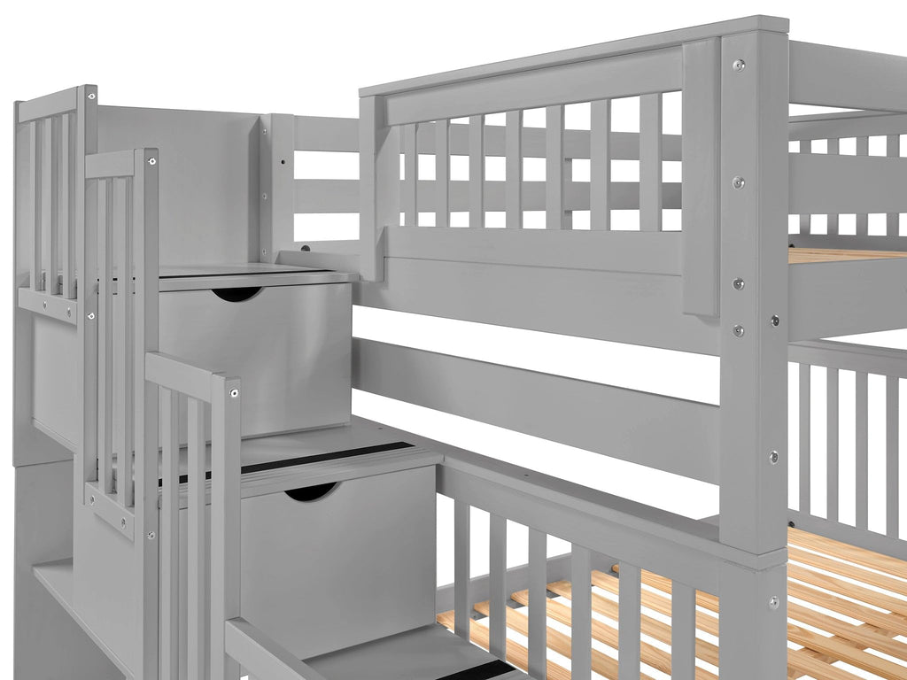Full Over Full Gray Bunk Beds with Drawers G709771