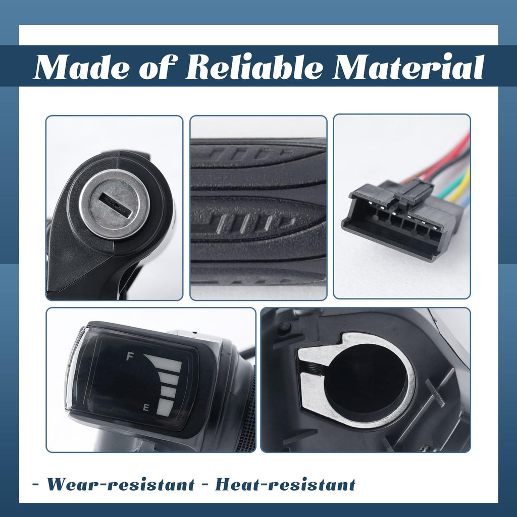 36V E-Scooter Throttle Replacement with Display Light Switch Lock 2 Keys Twist Accelerator Handle Grip 6-Pin Z836131