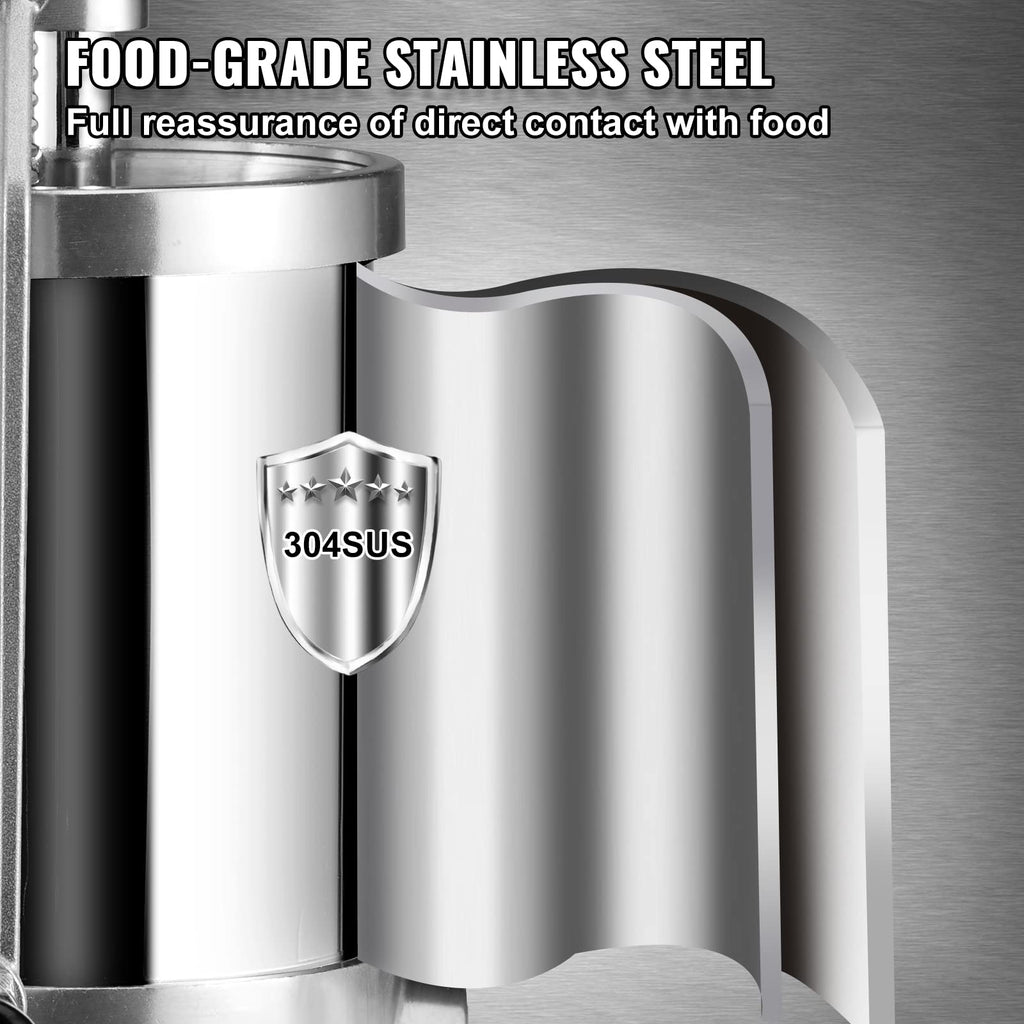 2.5LBS 304 Stainless Steel Vertical Sausage Stuffer with 3 Stuffing Tubes G462274