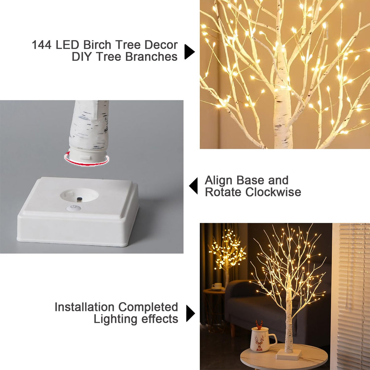 24" 2FT White Birch Tree with 144 LED Lights O611