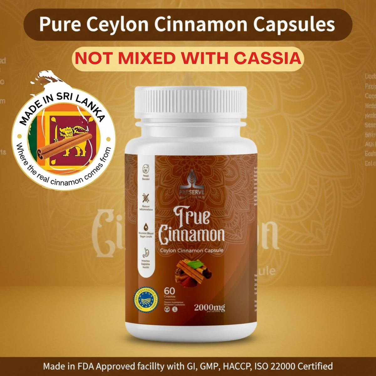 Pure Ceylon Cinnamon Capsules, 2,000mg, Non-GMO, Gluten-Free L538