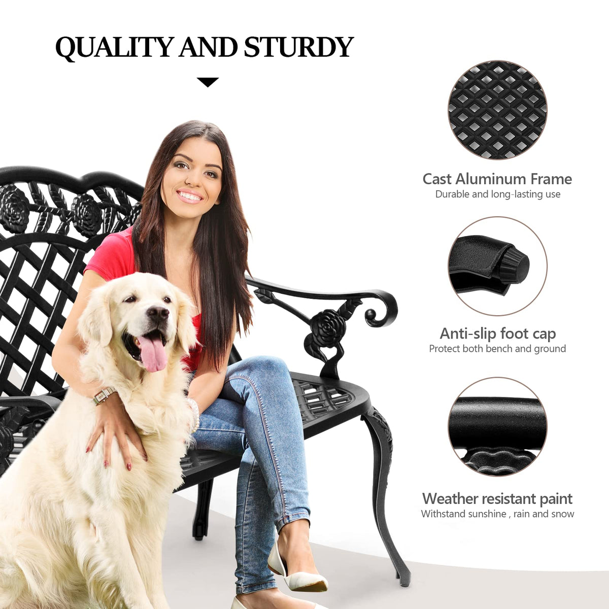 42.5" Black Cast Aluminum Outdoor Bench Z559718